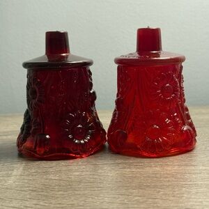 Homco Red Floral Glass Candle Holders